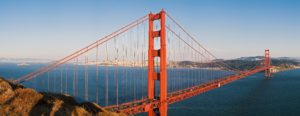 Golden gate bridge panoramic view on a sunny day